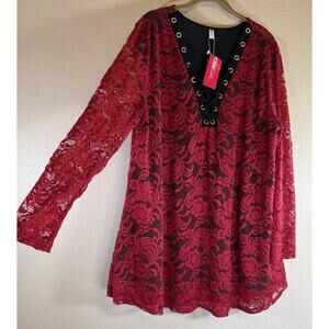 Rose Gal Plus 3x Tunic Dress Red Black Lace Festival Witchy Whimsigoth Renfaire